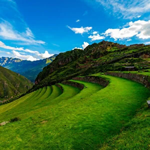 Beautiful terraces on the mountain side at Pisac, Peru, South America