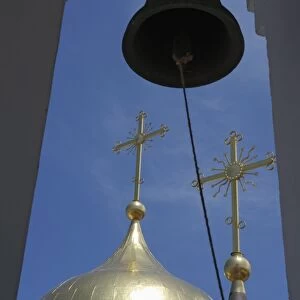 Belfry and domes of the newly-built Russian Orthodox Cathedral in historic centre