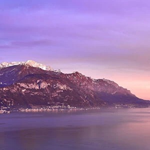Bellagio and Varenna viewed from Menaggio on the western shore of Lake Como at sunset