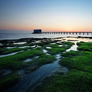 Bembridge Lifeboat Station and shoreline at dawn, Isle of Wight, England, United Kingdom, Europe