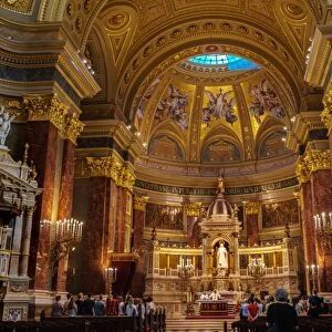 Bishop taking mass in St. Stephens Basilica, Budapest, Hungary, Europe