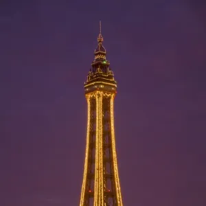 Blackpool Illuminations at dusk, Blackpool, Lancashire, England, United Kingdom