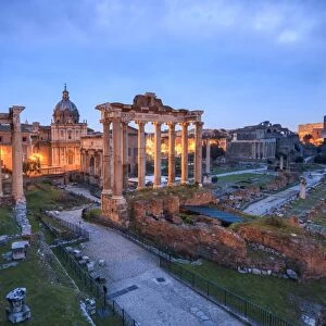 The blue light of dusk on the ancient Imperial Forum, UNESCO World Heritage Site