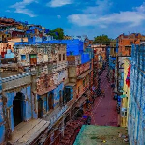 The blue rooftops in Jodhpur, the Blue City, Rajasthan, India, Asia