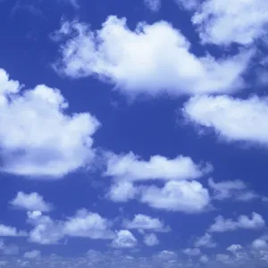 Blue sky with puffy white cumulus clouds near Taupo, New Zealand, Pacific