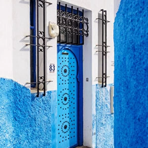 Blue street in Kasbah of the Udayas, Rabat, Rabat-Sale-Kenitra Region, Morocco