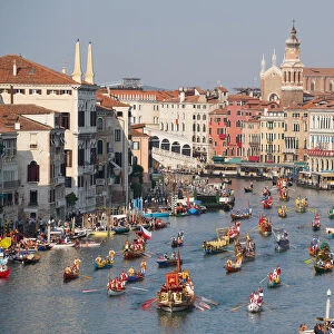 The boats of the historical procession for the historical Regatta on the Grand Canal