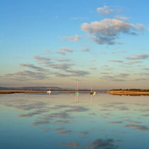 Boats moored at East Head, West Wittering, near Chichester, West Sussex