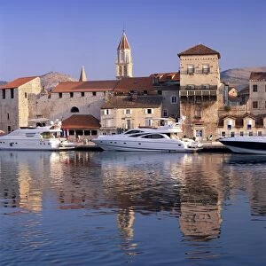 Boats moored in front of the Old Town, Trogir, UNESCO World Heritage Site