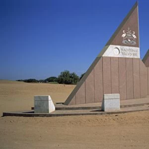 Boundary and welcome sign, Walvis Bay, Namibia, Africa
