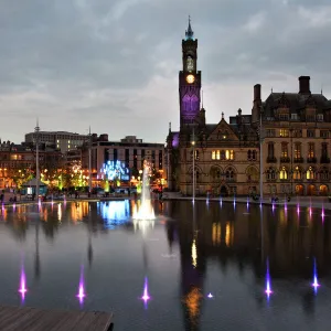 Bradford City Park and Garden of Light Display in Centenary Square, Bradford, West Yorkshire, Yorkshire, England, United Kingdom, Europe