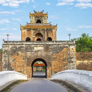 Bridge and gate tower (Cua Ngan) through ancient city walls of Imperial City, Hue
