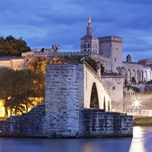 Bridge St. Benezet over Rhone River with Notre Dame des Doms Cathedral and Papal Palace