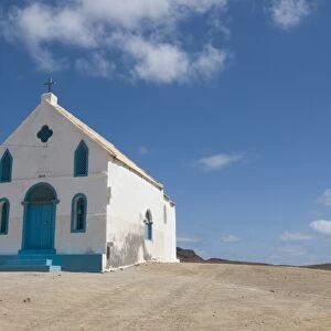 Bright church at sandy beach, Pedro Da Sal, Sal, Cape Verde, Africa