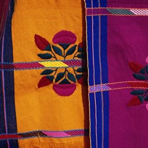 Brightly coloured craft rugs on display at San Cristobal de las Casas, in Chiapas