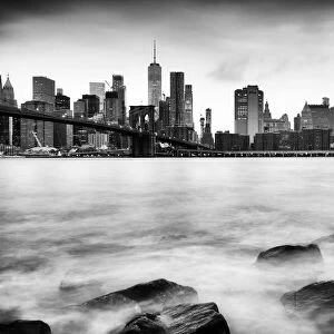 Brooklyn Bridge and Lower Manhattan skyline taken from Pebble Beach, New York City