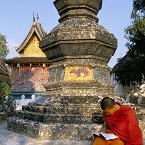 Buddhist monk reading a book