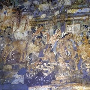 Buddhist painting in the Ajanta Caves, UNESCO World Heritage Site, Maharashtra, India
