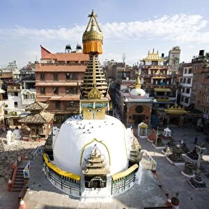 Buddhist Stupa in the old part of Kathmandu near Durbar Square, Kathmandu, Nepal, Asia