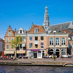 Buildings along the Spaarne River, Haarlem, North Holland, Netherlands, Europe