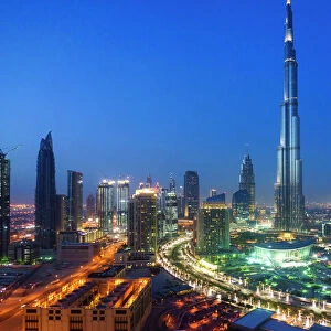 Burj Khalifa and Downtown Dubai at night, Dubai, United Arab Emirates, Middle East
