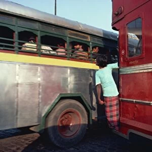 Detail of buses, Calcutta, West Bengal state, India, Asia