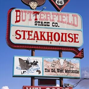 Butterfield Steakhouse sign, Holbrook City, Route 66, Arizona, United States of America