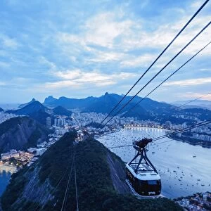 Cable Car to Sugarloaf Mountain at twilight, Rio de Janeiro, Brazil, South America