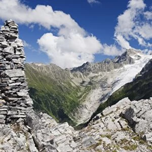 Cairn stone marker on the Col de Balme, Chamonix Valley, Rhone Alps, France, Europe