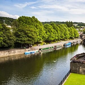 Canal boats on the River Avon, Bath, Avon and Somerset, England, United Kingdom, Europe