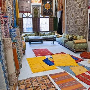 Carpet shop in Marrakech souks, Morocco, North Africa, Africa
