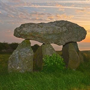 Carreg Samson Dolmen at sunrise, Abercastle, Pembrokeshire, Wales, United Kingdom, Europe
