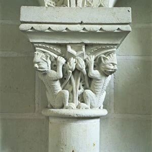 Carved capital, one of 223 capitals of beasts, demons and religious motifs in Cunault