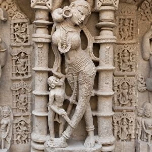 Carved dancing girl on wall of Rani ki Vav, 11th century stepwell dedicated to Hindu