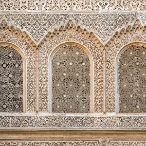 Carved plaster wall, Ben Youssef Madrasa, 16th century Islamic College, UNESCO World Heritage Site