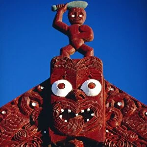 Carved portal of a church in a Maori village at the