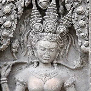 Cast of apsara from Angkor Wat western entrances central towers gate, Musee Guimet
