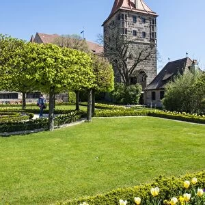 Castle gardens of the imperial castle of Nuremberg, Bavaria, Germany, Europe