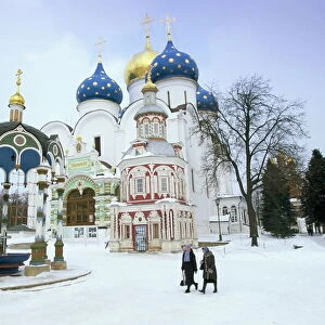 Cathedral of the Assumption in winter snow, Trinity Monastery of St