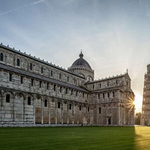 Cathedral and Leaning Tower at sunrise, Piazza dei Miracoli, UNESCO World Heritage Site