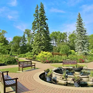 The central fountain in the English Garden in Assiniboine Park, Winnipeg, Manitoba, Canada, North America