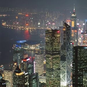 Central skyline and Victoria Harbour at night, Hong Ko Island, Hong Kong, China, Asia