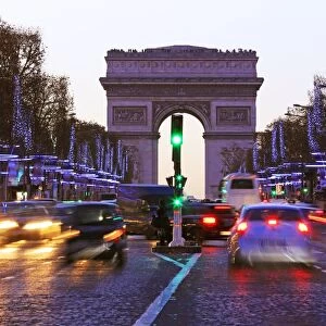 Champs Elysees and Arc de Triomphe at Christmastime, Paris, France, Europe