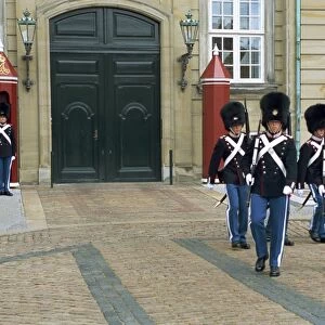 Changing the guard at the Royal Palace, Copenhagen, Denmark, Scandinavia, Europe