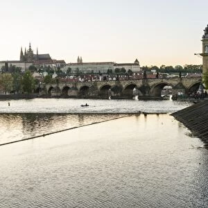 Charles Bridge, the Castle District and St Vituss Cathedral across the Vltava River
