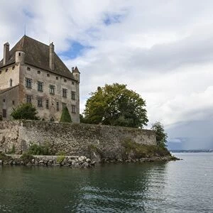 Chateau on the lake edge at the Medieval village of Yvoire, Lake Leman (Lake Geneva)
