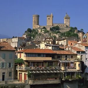 Chateau and old town, Foix, Ariege, Midi-Pyrenees, France, Europe