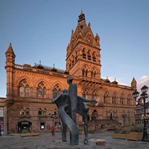 Chester Town Hall and the Celebration of Chester Sculpture, Northgate Street, Chester, Cheshire, England, United Kingdom, Europe