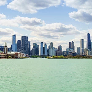 Chicago skyline and Navy Pier from Lake Michigan, Chicago, Illinois, United States of America