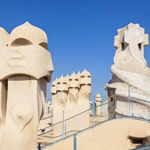 Chimney sculptures on the roof of Casa Mila (La Pedrera) by Antoni Gaudi, UNESCO